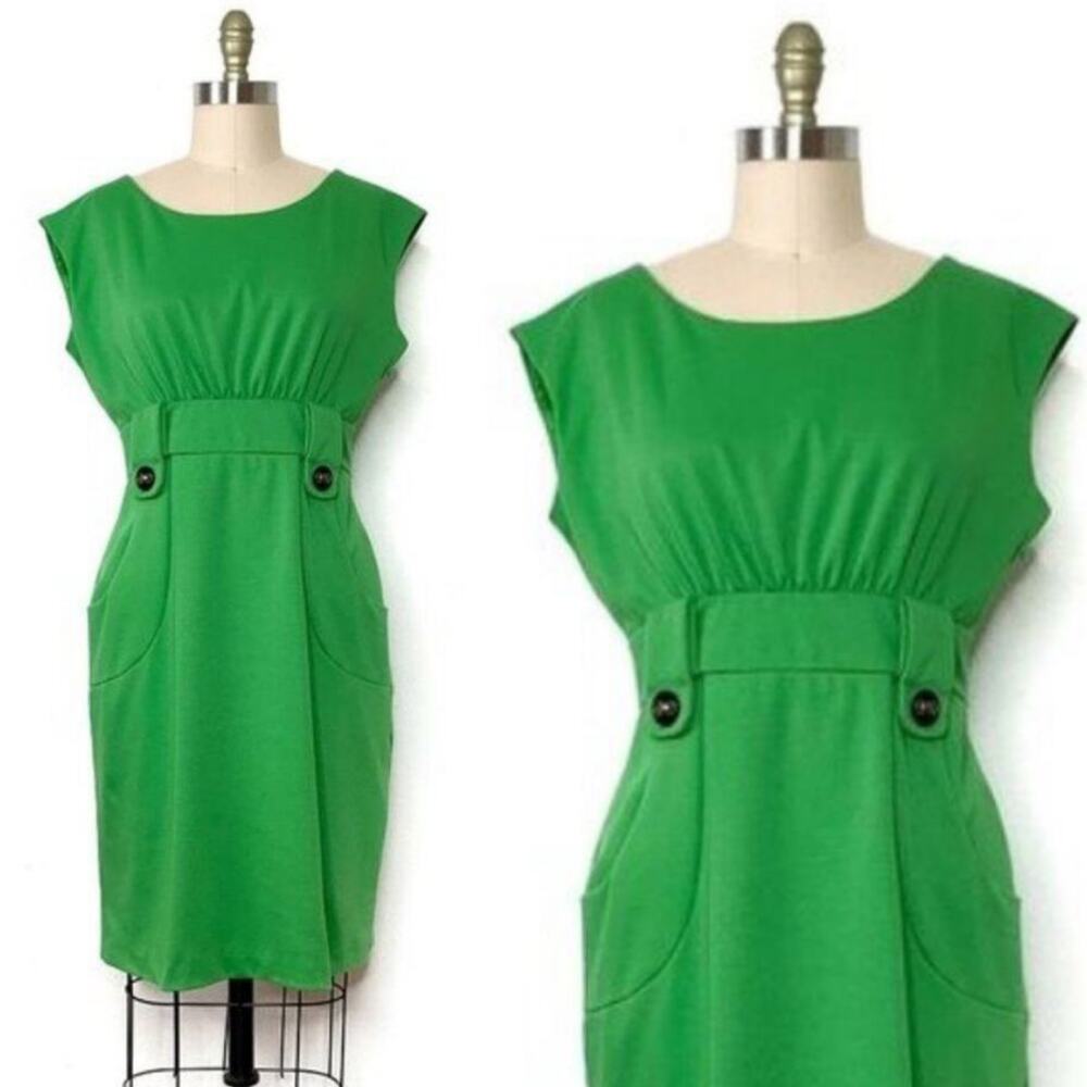 Vintage Sheri Martin Mod Sheath Dress size 6 Small Kelly Green Stretch Ponte